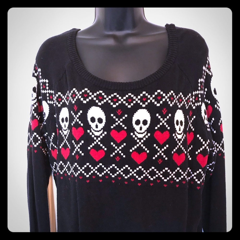Torrid Black skull scoopneck sweater